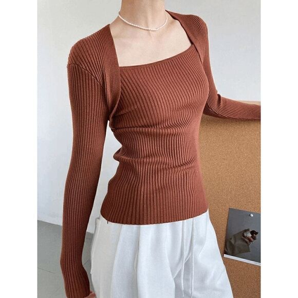 Women's Square Collar Vintage Sweaters Long Sleeve - Picture 1 of 5